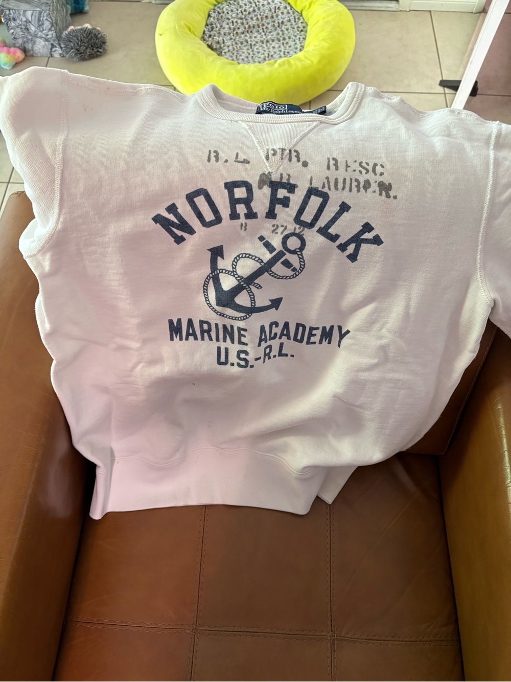 Ralph Lauren White Crewneck Sweatshirt with Navy Norfolk Marine Academy Graphic